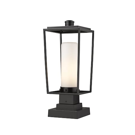 Z-Lite Sheridan 1 Light Outdoor Pier Mounted Fixture, Black & White Opal 595PHMS-SQPM-BK